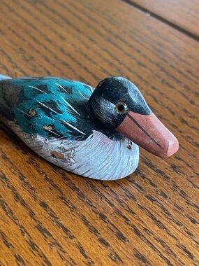 Vintage 70s Hand Carved Wooden Duck Letter Opener Hand Painted Office Art Decor